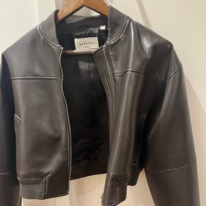 Aritzia Babaton Leather Bomber Jacket in Dark Brown